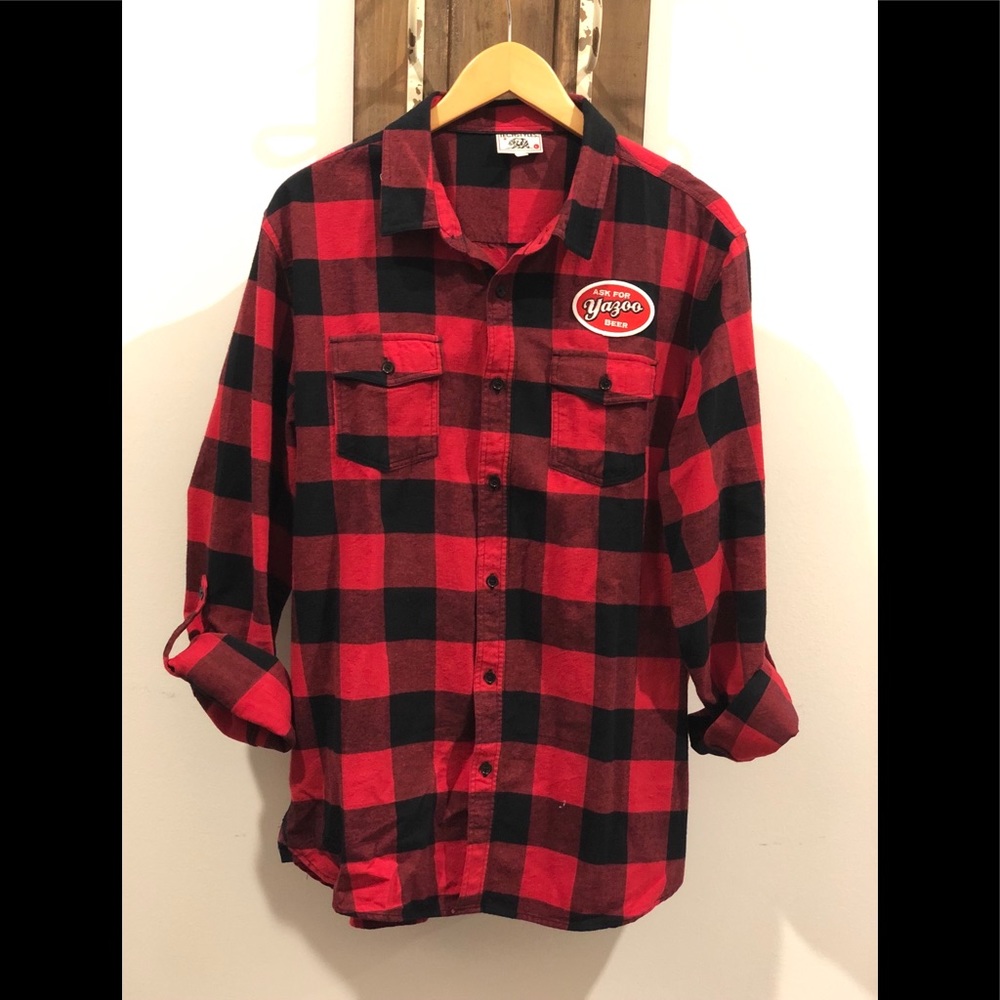 Plaid button down, Yazoo brewing company patch
